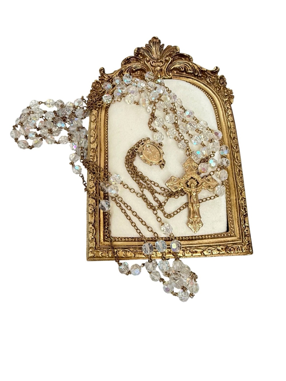 Catholic rosary vintage gold faceted crystal beads prayer,decorative,wedding